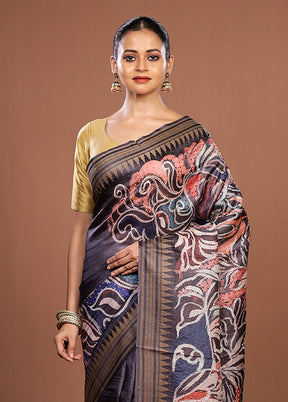 Multicolor Handloom Tussar Pure Silk Saree With Blouse Piece