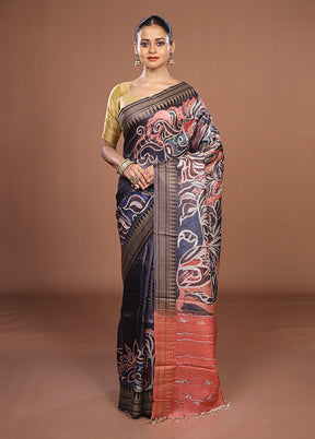 Multicolor Handloom Tussar Pure Silk Saree With Blouse Piece