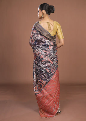 Multicolor Handloom Tussar Pure Silk Saree With Blouse Piece