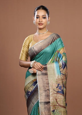 Multicolor Handloom Tussar Pure Silk Saree With Blouse Piece