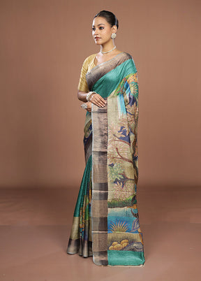 Multicolor Handloom Tussar Pure Silk Saree With Blouse Piece
