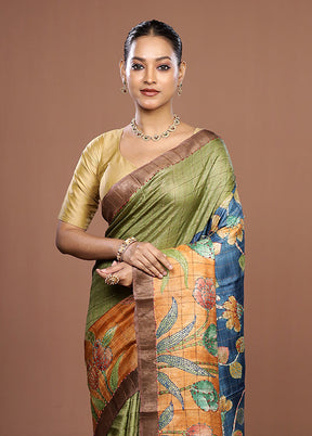 Multicolor Handloom Tussar Pure Silk Saree With Blouse Piece