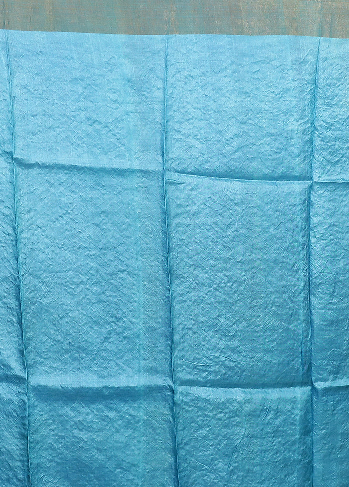 Blue Handloom Tussar Pure Silk Saree With Blouse Piece