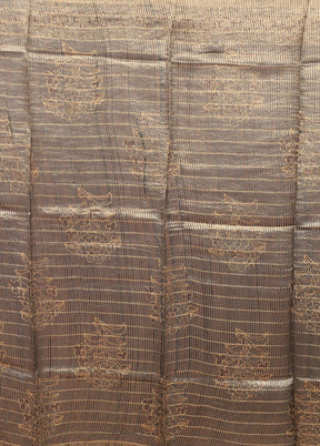 Grey Handloom Tussar Pure Silk Saree With Blouse Piece