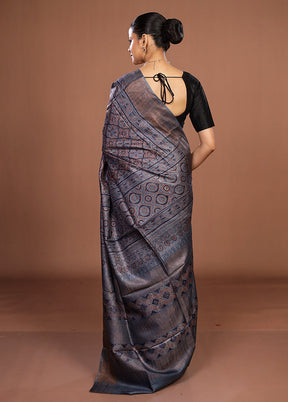 Grey Handloom Tussar Pure Silk Saree With Blouse Piece