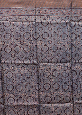 Grey Handloom Tussar Pure Silk Saree With Blouse Piece