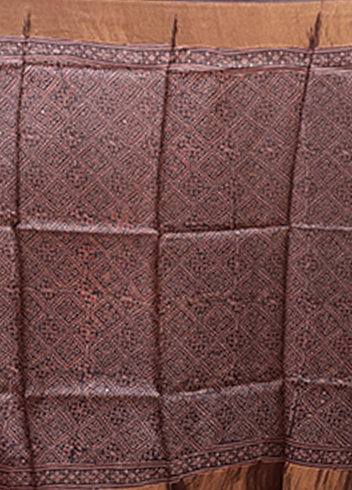 Grey Handloom Tussar Pure Silk Saree With Blouse Piece