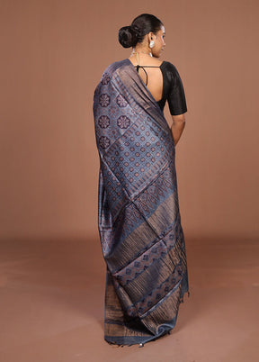 Grey Handloom Tussar Pure Silk Saree With Blouse Piece