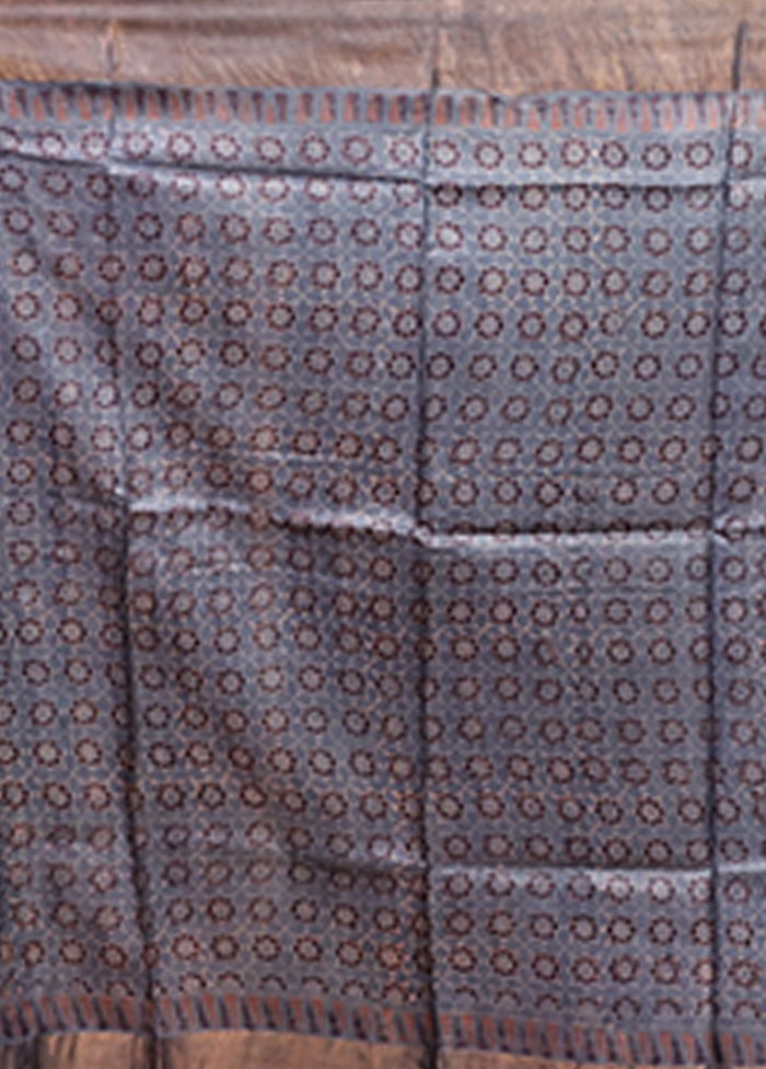 Grey Handloom Tussar Pure Silk Saree With Blouse Piece