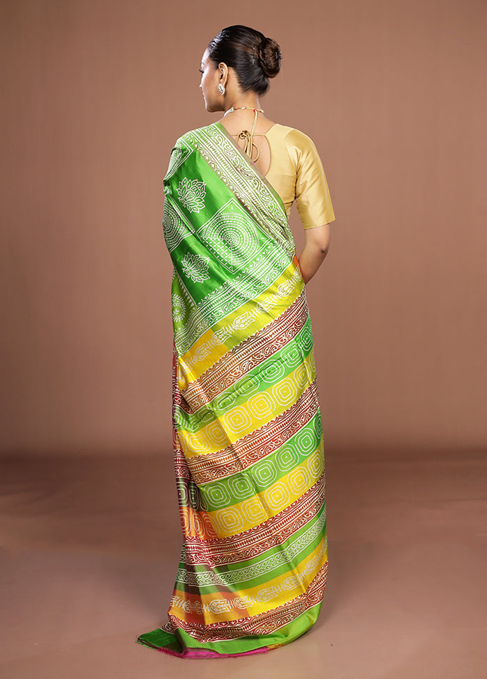 Green Printed Pure Silk Saree Without Blouse Piece