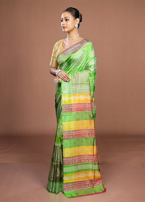 Green Printed Pure Silk Saree Without Blouse Piece