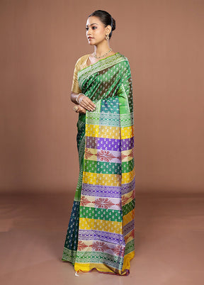 Green Printed Pure Silk Saree Without Blouse Piece