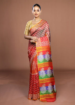Red Printed Pure Silk Saree Without Blouse Piece