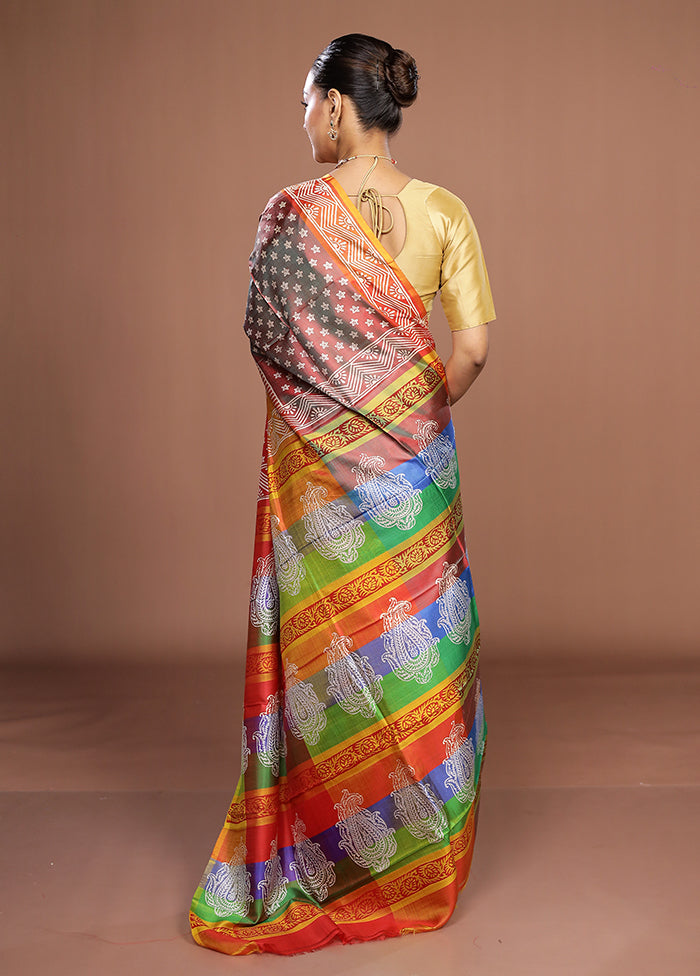 Red Printed Pure Silk Saree Without Blouse Piece