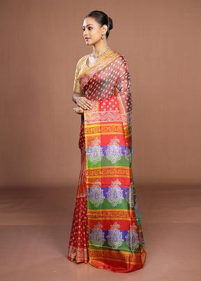 Red Printed Pure Silk Saree Without Blouse Piece