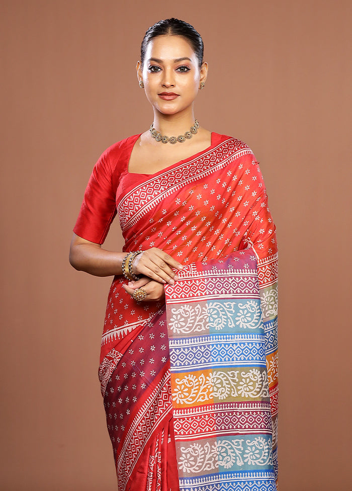 Purple Printed Pure Silk Saree Without Blouse Piece