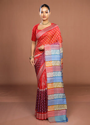 Purple Printed Pure Silk Saree Without Blouse Piece