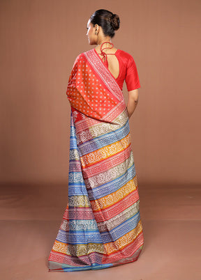 Purple Printed Pure Silk Saree Without Blouse Piece