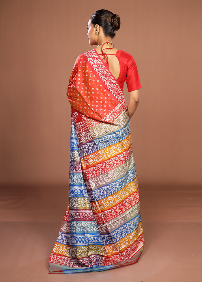 Purple Printed Pure Silk Saree Without Blouse Piece