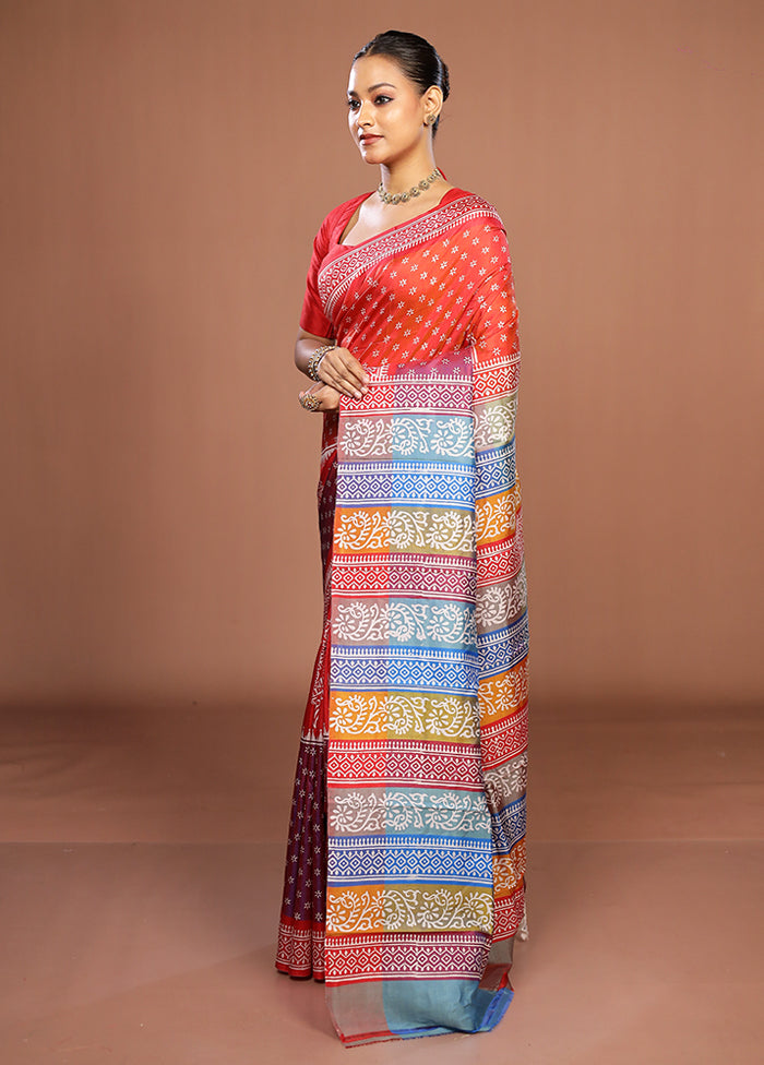 Purple Printed Pure Silk Saree Without Blouse Piece