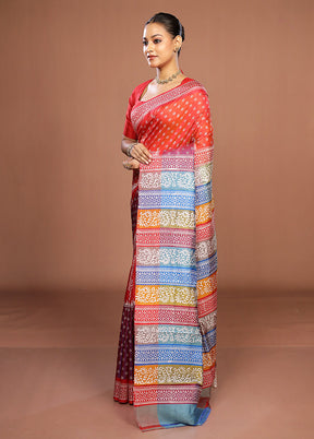 Purple Printed Pure Silk Saree Without Blouse Piece