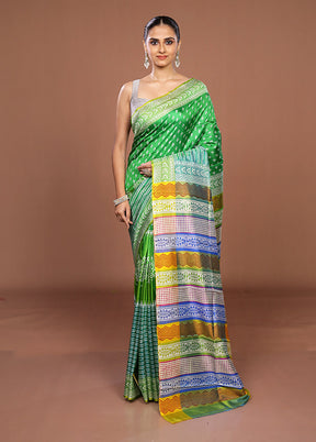 Green Printed Pure Silk Saree Without Blouse Piece
