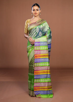 Green Printed Pure Silk Saree Without Blouse Piece