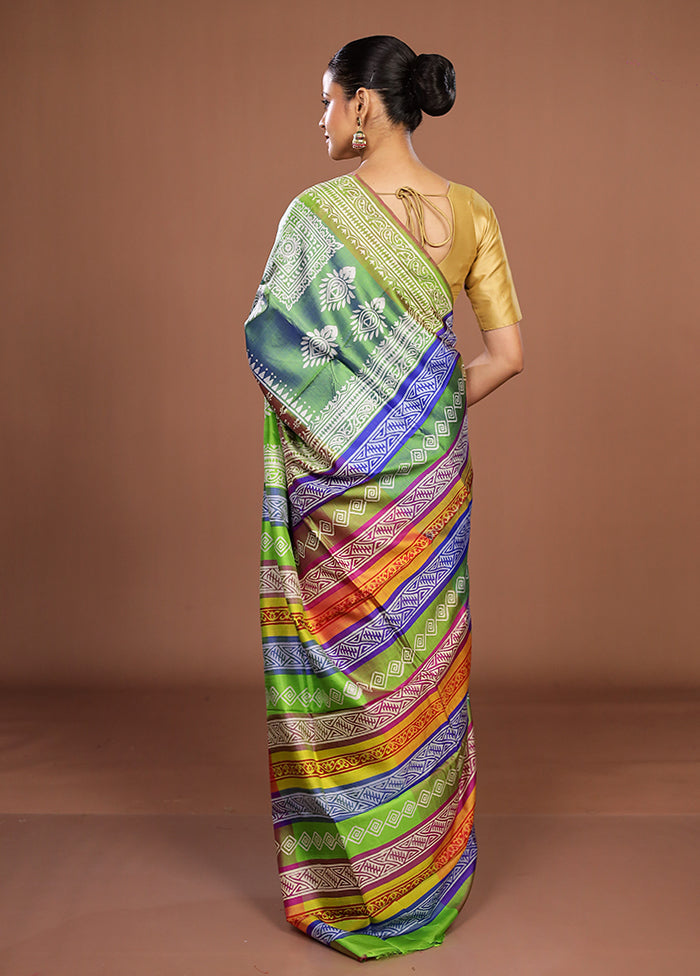 Green Printed Pure Silk Saree Without Blouse Piece