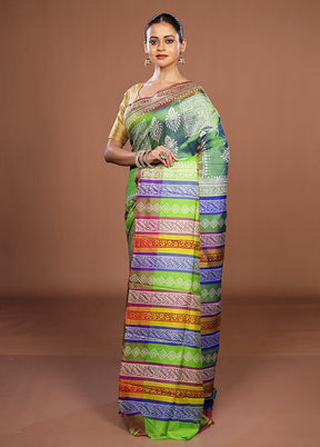 Green Printed Pure Silk Saree Without Blouse Piece