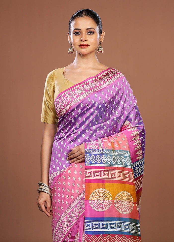 Pink Printed Pure Silk Saree Without Blouse Piece