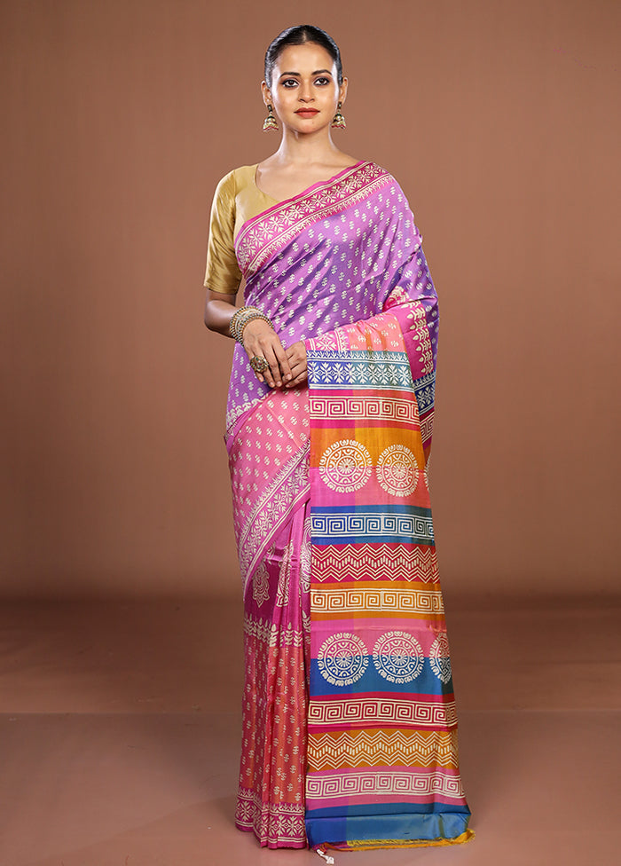 Pink Printed Pure Silk Saree Without Blouse Piece