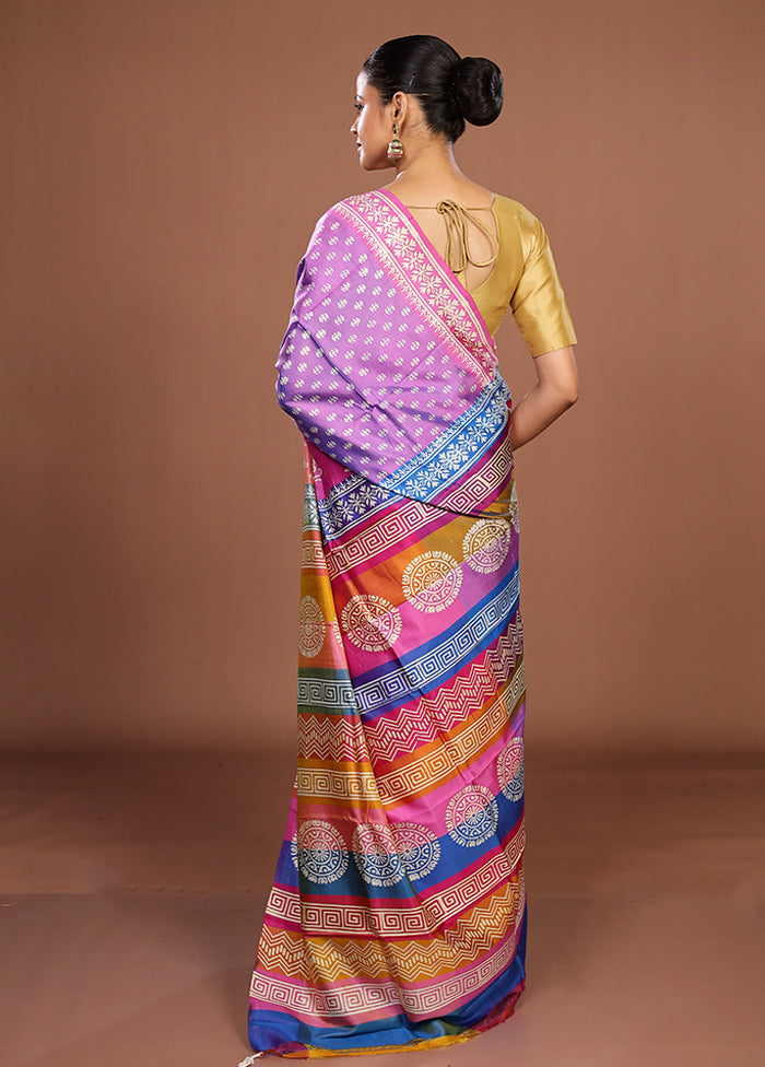 Pink Printed Pure Silk Saree Without Blouse Piece