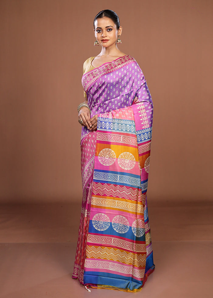 Pink Printed Pure Silk Saree Without Blouse Piece