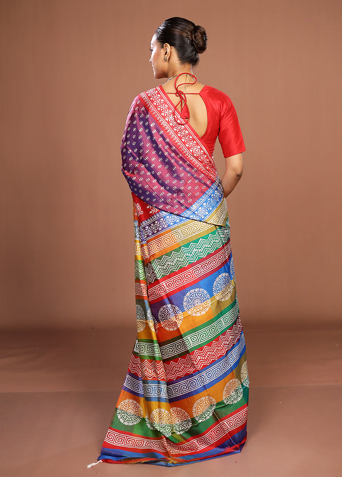 Rust Printed Pure Silk Saree Without Blouse Piece