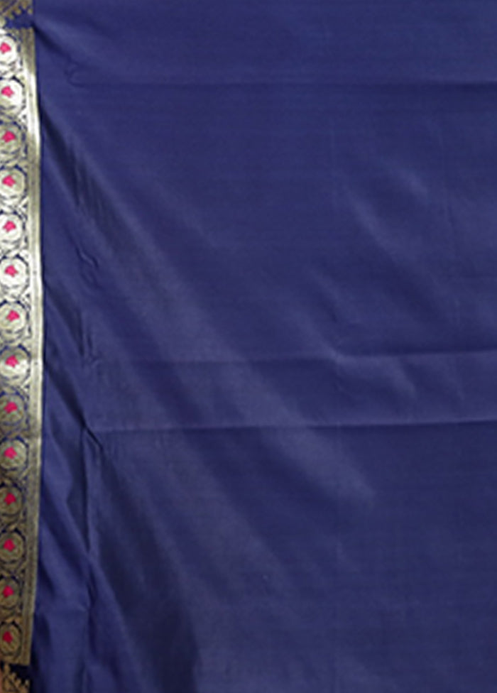 Blue Banarasi Silk Saree With Blouse Piece