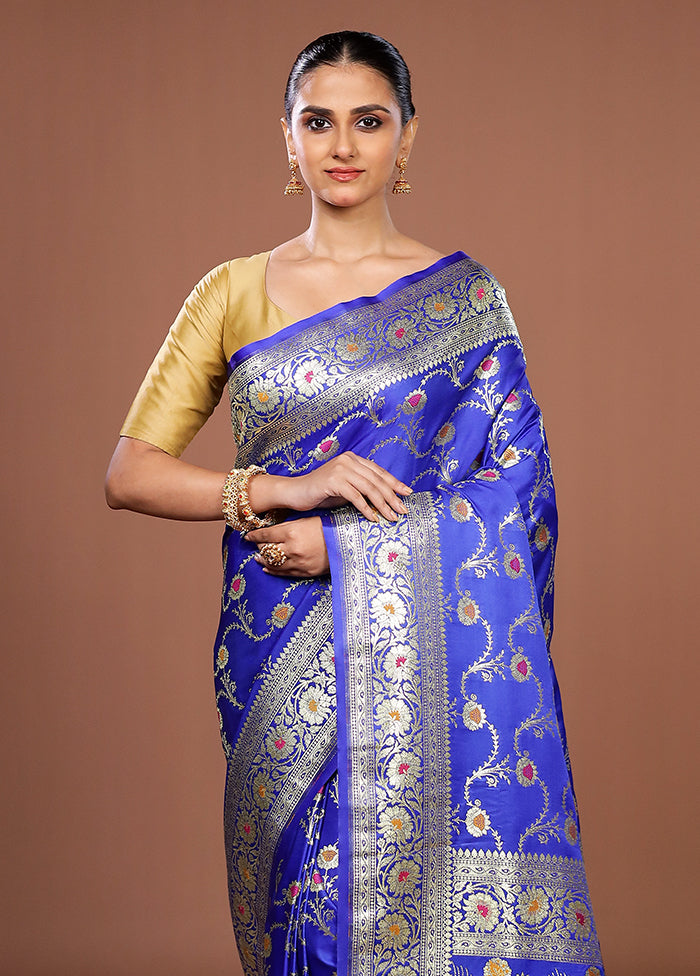 Blue Banarasi Silk Saree With Blouse Piece
