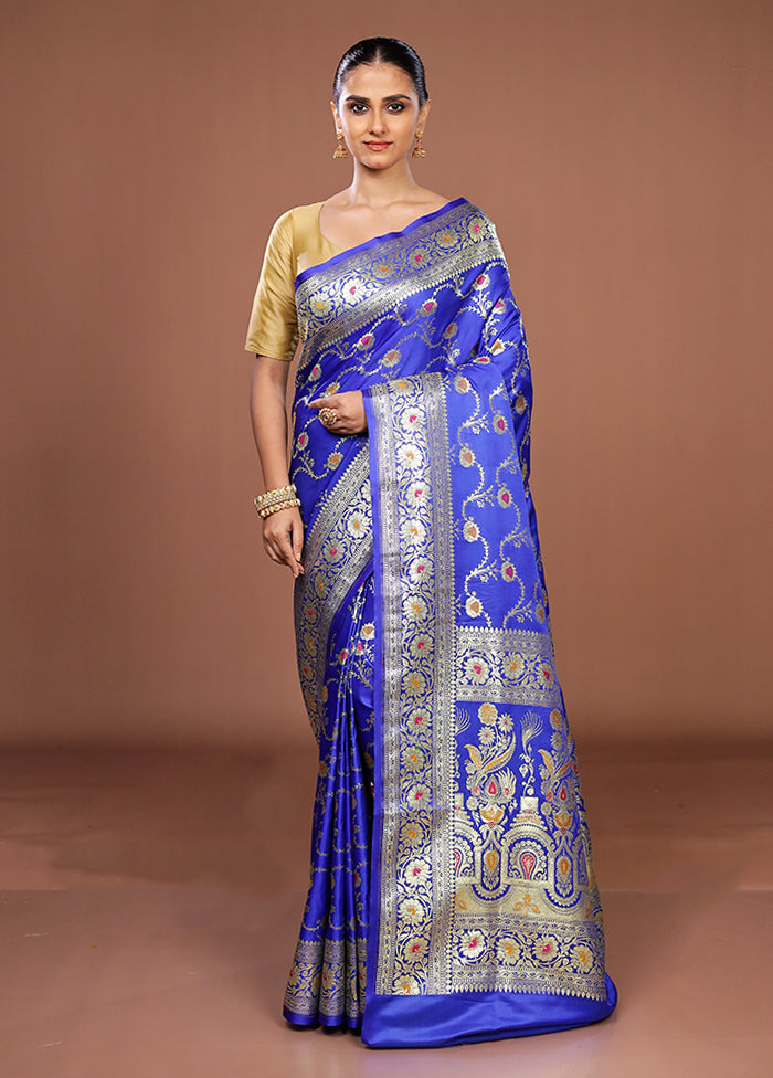 Blue Banarasi Silk Saree With Blouse Piece