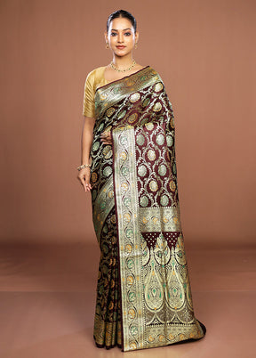 Maroon Banarasi Silk Saree With Blouse Piece