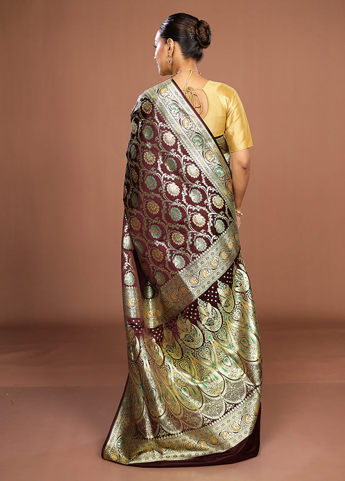 Maroon Banarasi Silk Saree With Blouse Piece