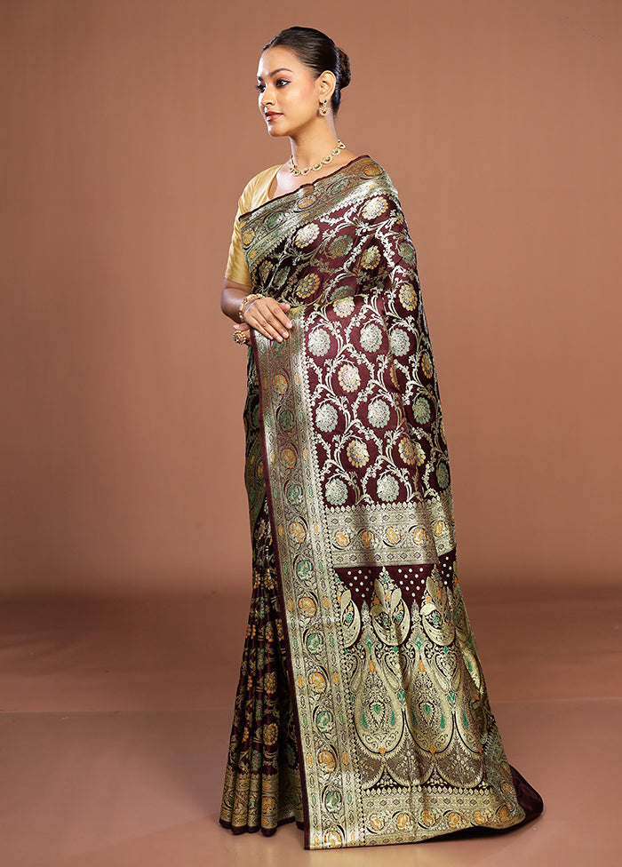 Maroon Banarasi Silk Saree With Blouse Piece
