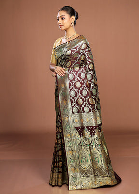 Maroon Banarasi Silk Saree With Blouse Piece