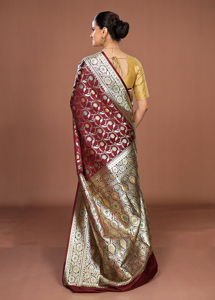 Maroon Banarasi Silk Saree With Blouse Piece