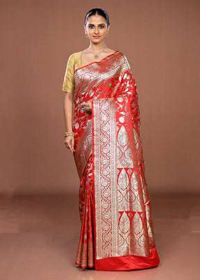 Red Banarasi Silk Saree With Blouse Piece