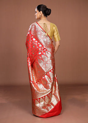 Red Banarasi Silk Saree With Blouse Piece