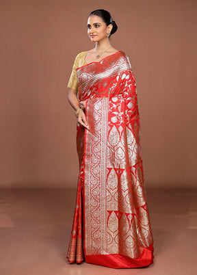 Red Banarasi Silk Saree With Blouse Piece