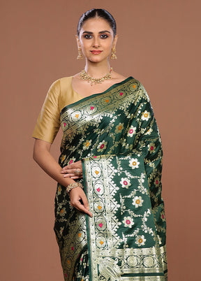 Green Banarasi Silk Saree With Blouse Piece