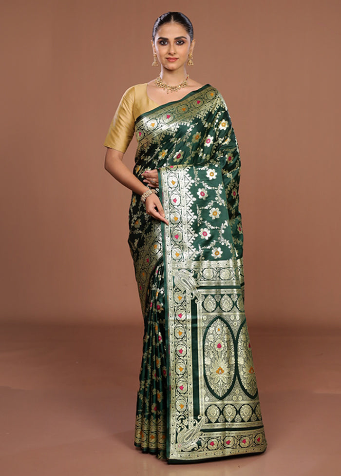 Green Banarasi Silk Saree With Blouse Piece