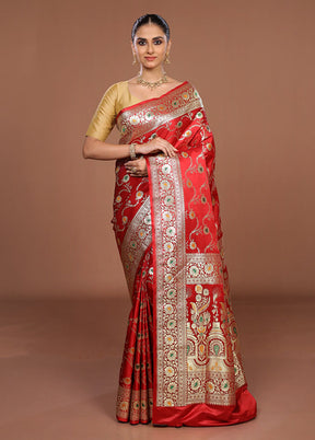 Red Banarasi Silk Saree With Blouse Piece