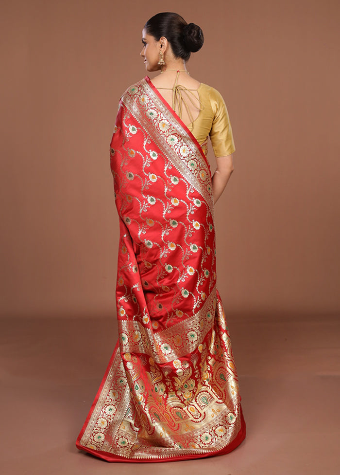 Red Banarasi Silk Saree With Blouse Piece