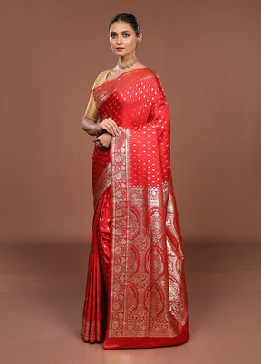 Red Banarasi Silk Saree With Blouse Piece